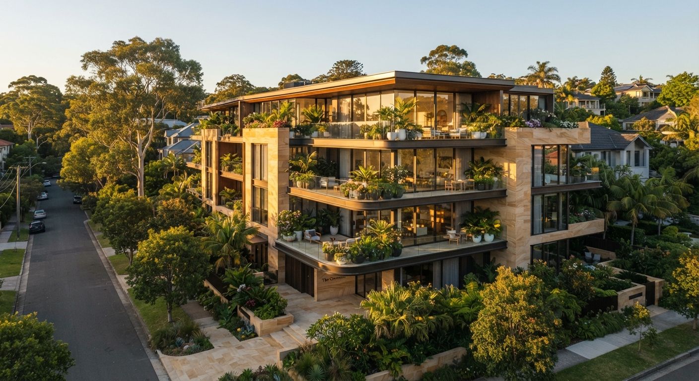 Contemporary residential building at golden hour
