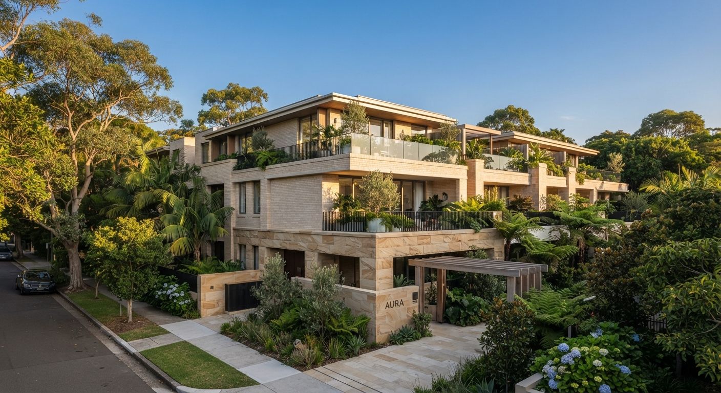 Low-rise residential building in a leafy suburb