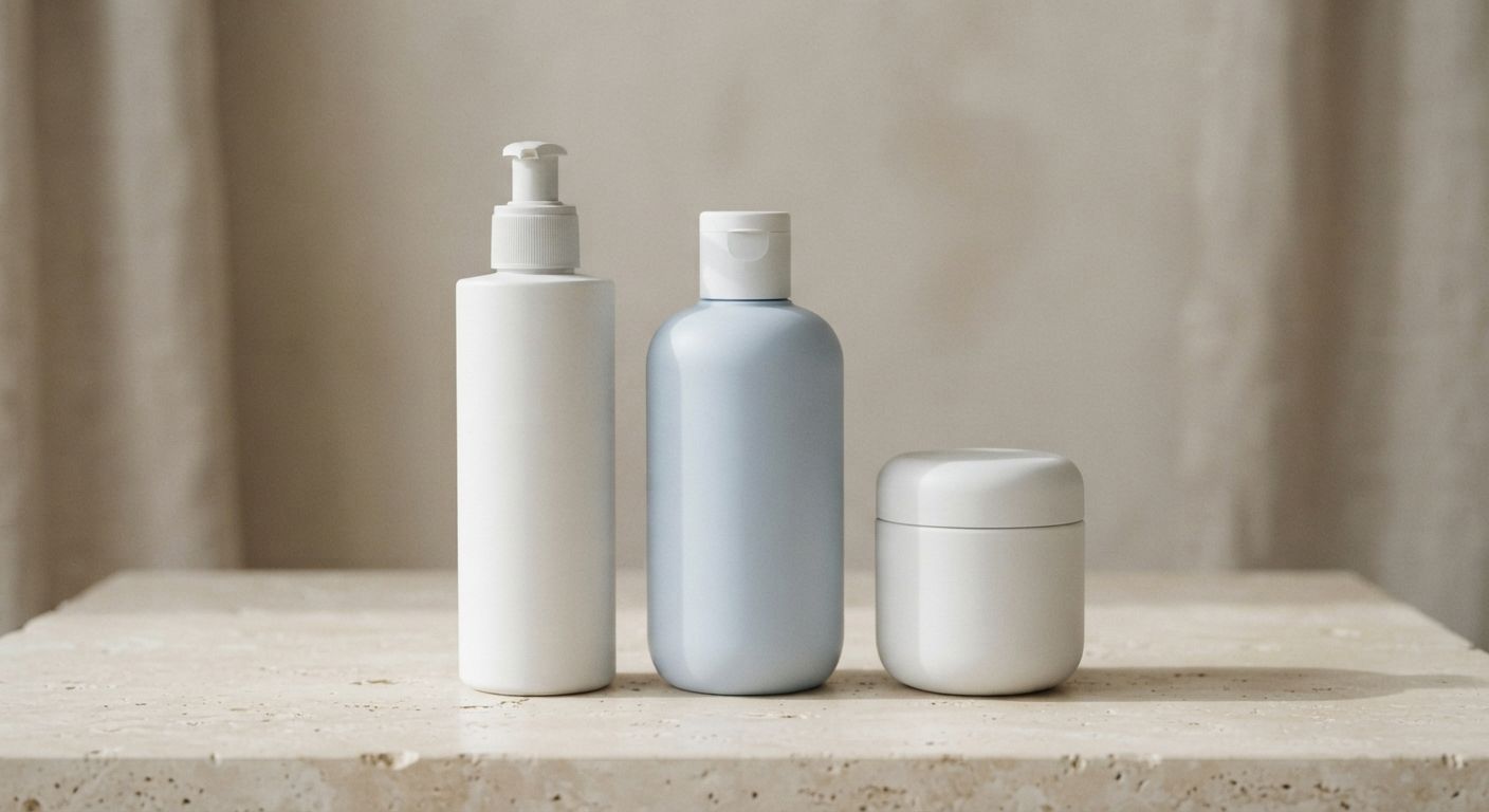 Unbranded shampoo and cosmetic bottles